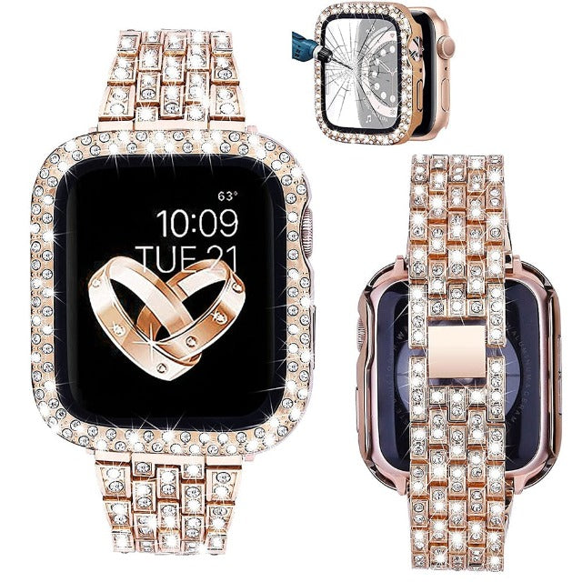 Pulsera Apple Watch con Caja de Diamantes oro