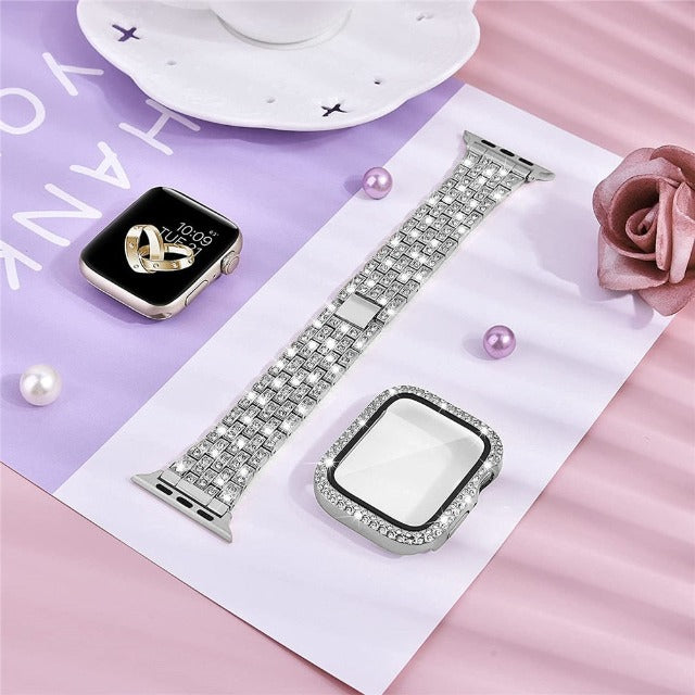 Pulsera Apple Watch con Caja de Diamantes plata