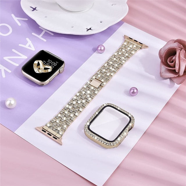Pulsera Apple Watch con Caja de Diamantes oro