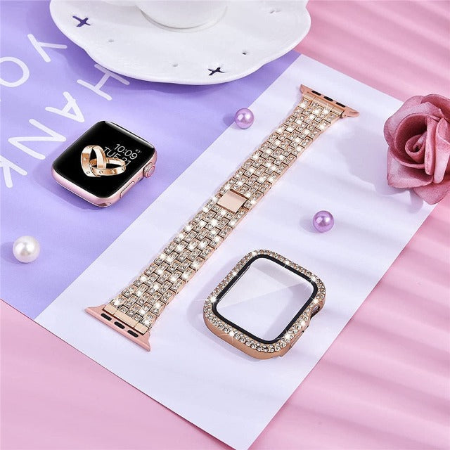 Pulsera Apple Watch con Caja de Diamantes oro rosa