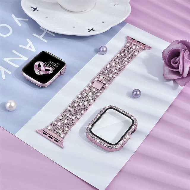 Pulsera Apple Watch con Caja de Diamantes rosa