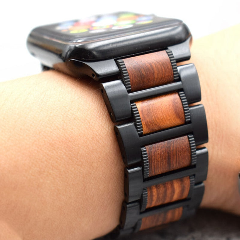Pulsera Apple Watch de Madera marrón y negro