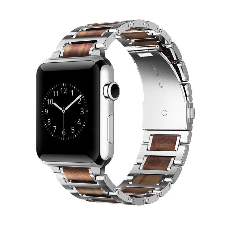 Pulsera Apple Watch de Madera plata y marrón 