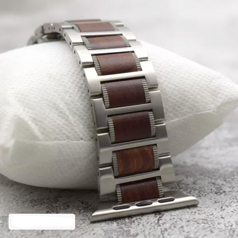 Pulsera Apple Watch de Madera plata y marrón