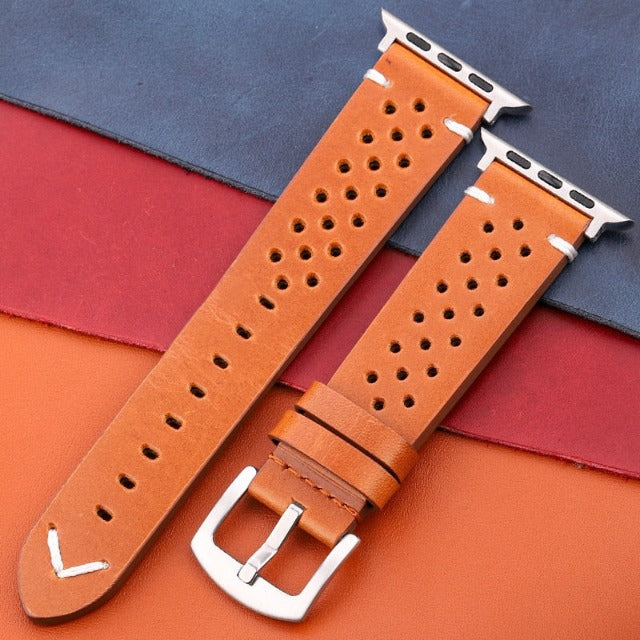Correa para Apple Watch en Cuero Genuino marrón claro y plata