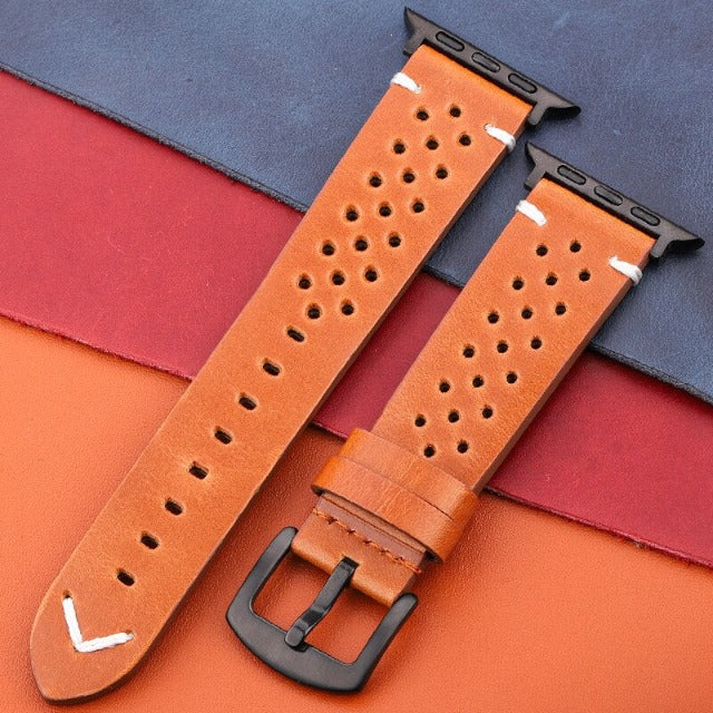 Correa para Apple Watch en Cuero Genuino marrón claro y negro