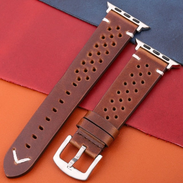 Correa para Apple Watch en Cuero Genuino marrón y plata