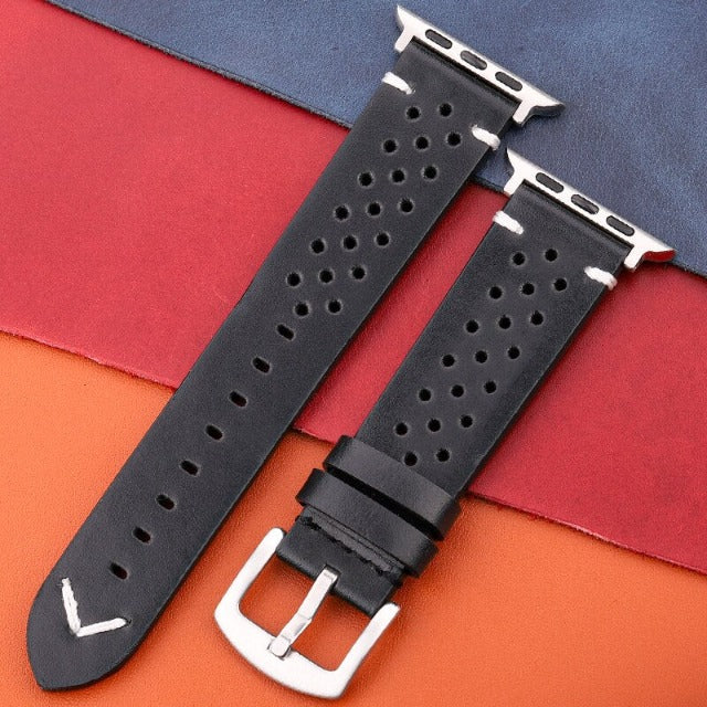 Correa para Apple Watch en Cuero Genuino negro y plata