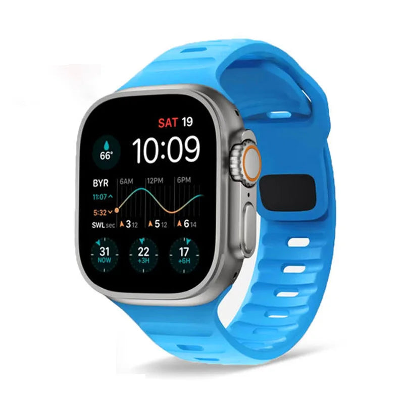 Correa Apple Watch de silicona quirúrgica azul cielo