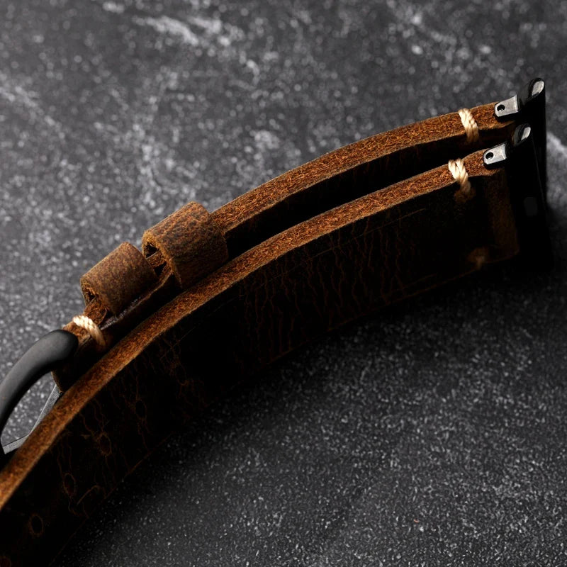 Pulsera Apple Watch Hombre en Cuero Grueso negro