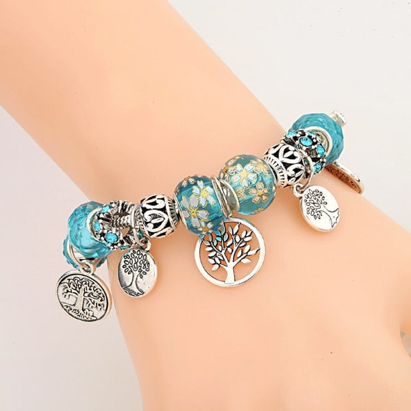 Pulsera Árbol de la Vida Plata Mujer azul celeste