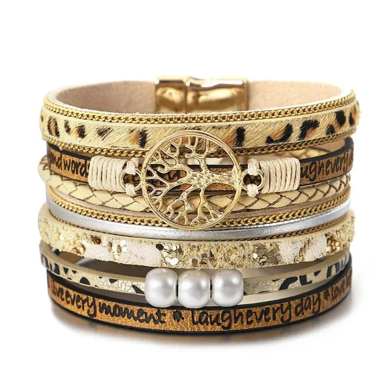 Pulsera Árbol de la Vida Gourmette en Cuero leopardo