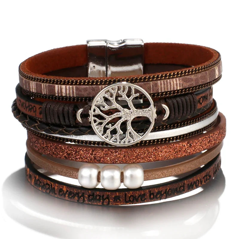 Pulsera Árbol de la Vida Gourmette en Cuero marrón