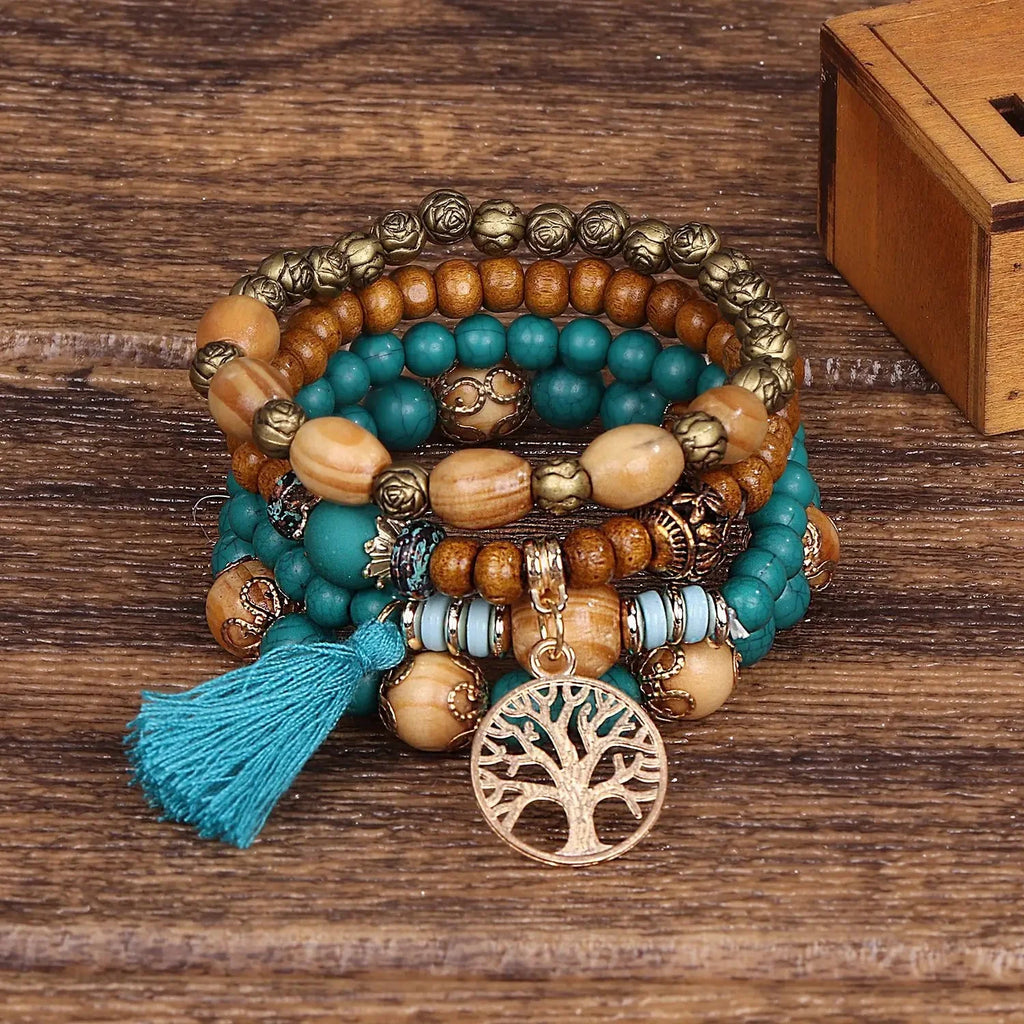 Pulsera Árbol de la Vida Gourmette Mujer Perlas azul cielo