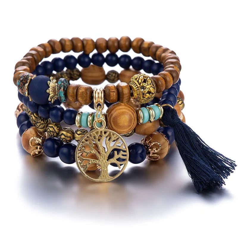 Pulsera Árbol de la Vida Gourmette Mujer Perlas azules
