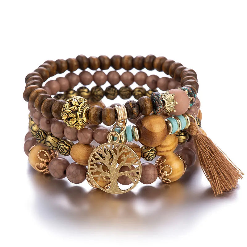 Pulsera Árbol de la Vida Gourmette Mujer Perlas marrones