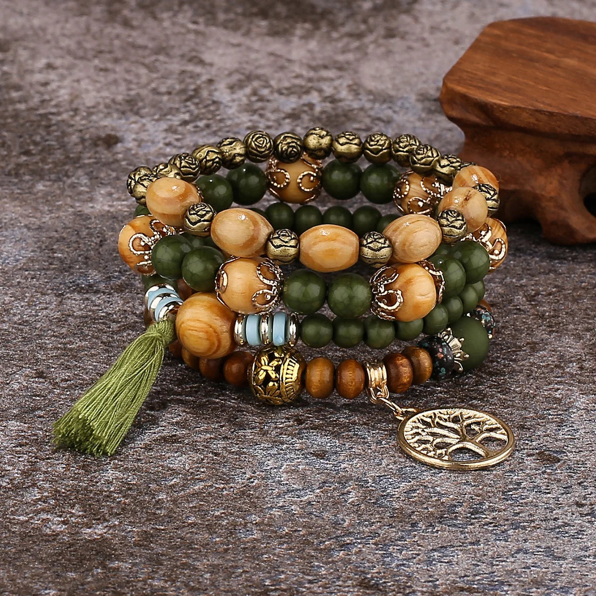 Pulsera Árbol de la Vida Gourmette Mujer Perlas verdes