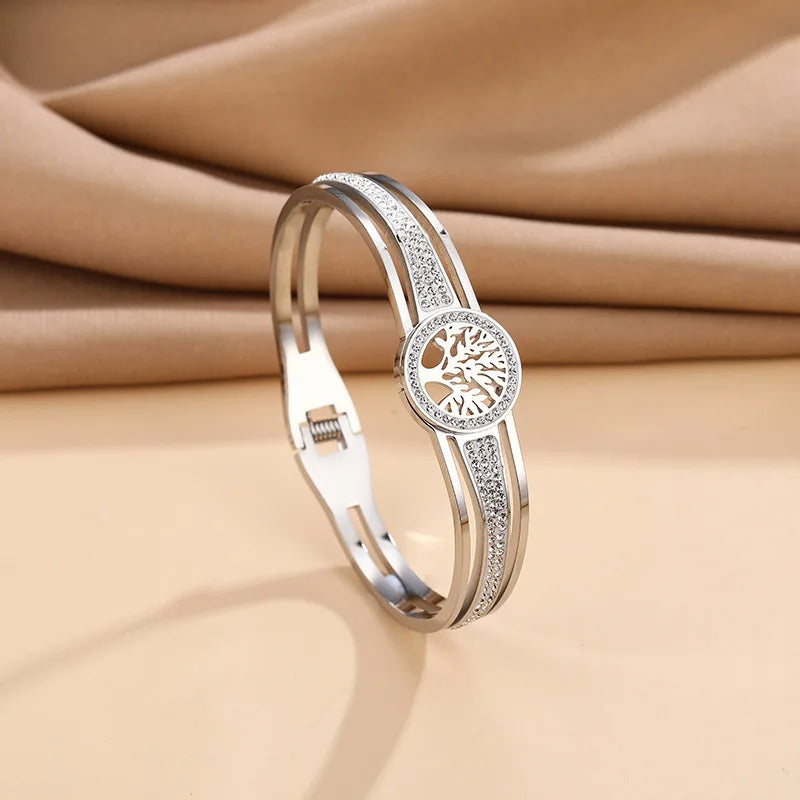 Pulsera con Árbol de la Vida y Cristal plateado