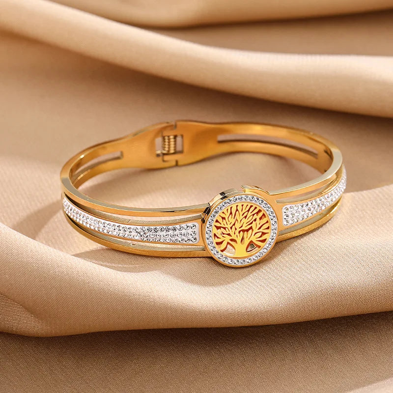 Pulsera con Árbol de la Vida y Cristal dorado