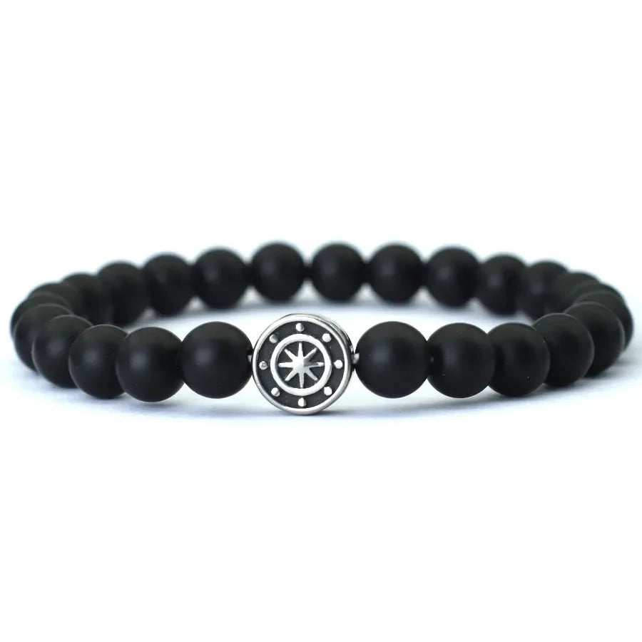Pulsera con Brújula Rosa de los Vientos en Piedras Naturales ónix