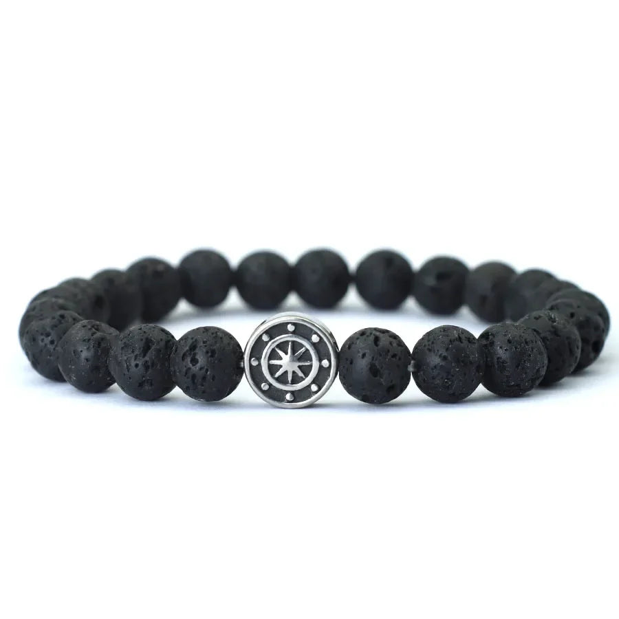 Pulsera con Brújula Rosa de los Vientos en Piedras Naturales piedra de lava