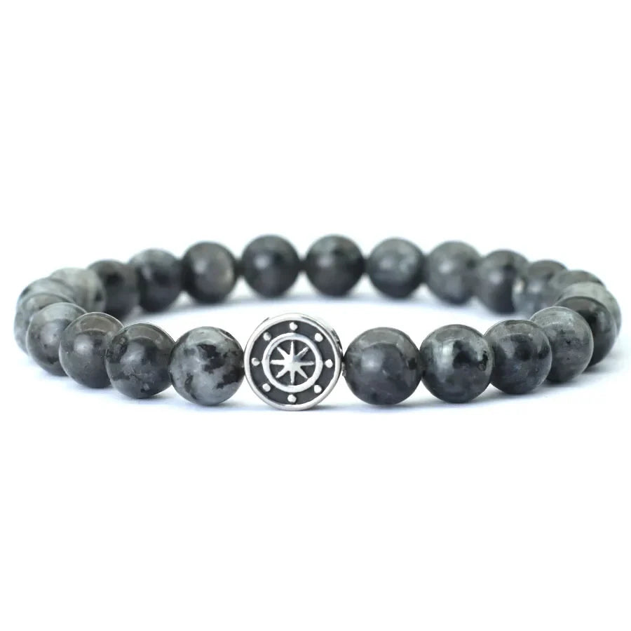 Pulsera con Brújula Rosa de los Vientos en Piedras Naturales piedra negra