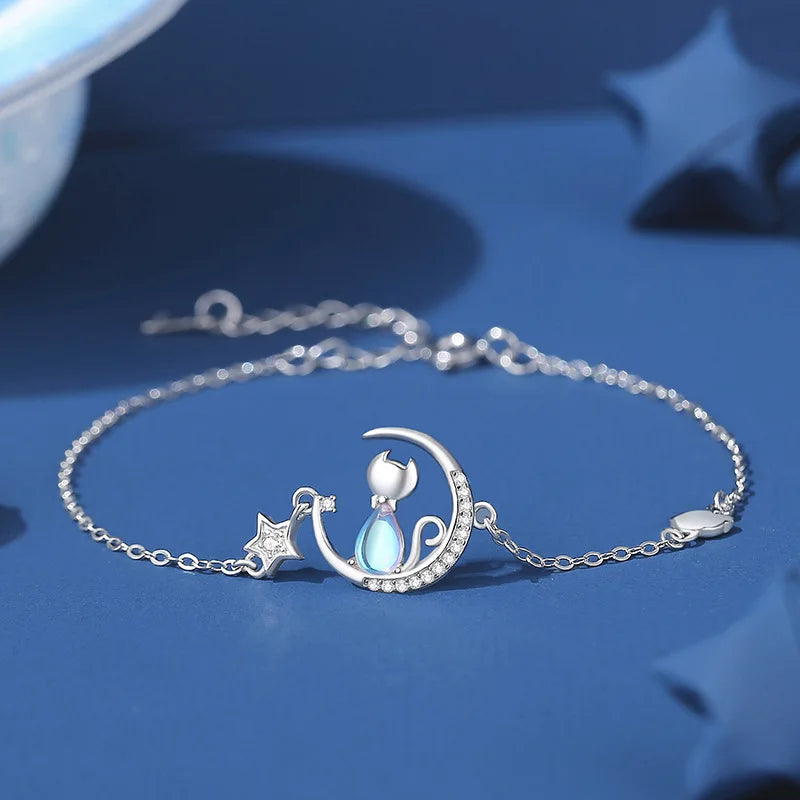 Pulsera con Gato Piedra de Luna y Circonio