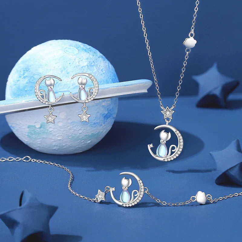 Pulsera con Gato Piedra de Luna y Circonio