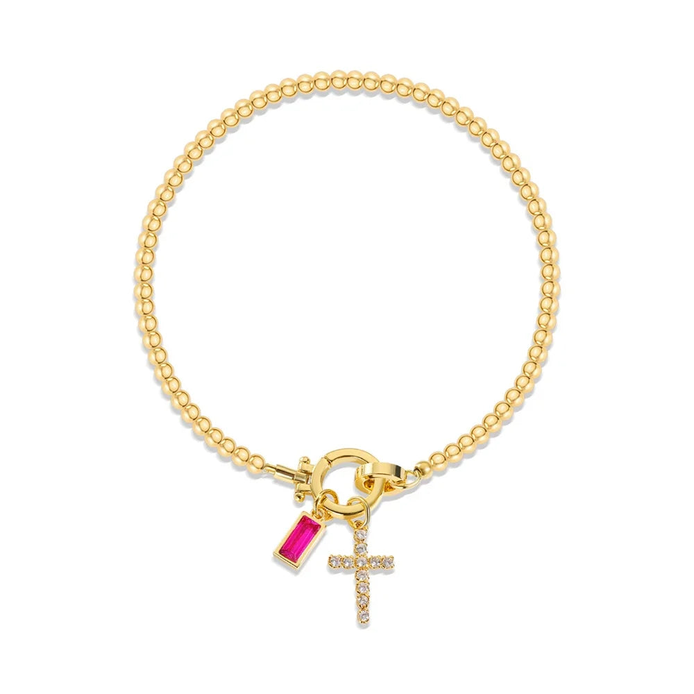 Pulsera con cruz y piedra natal