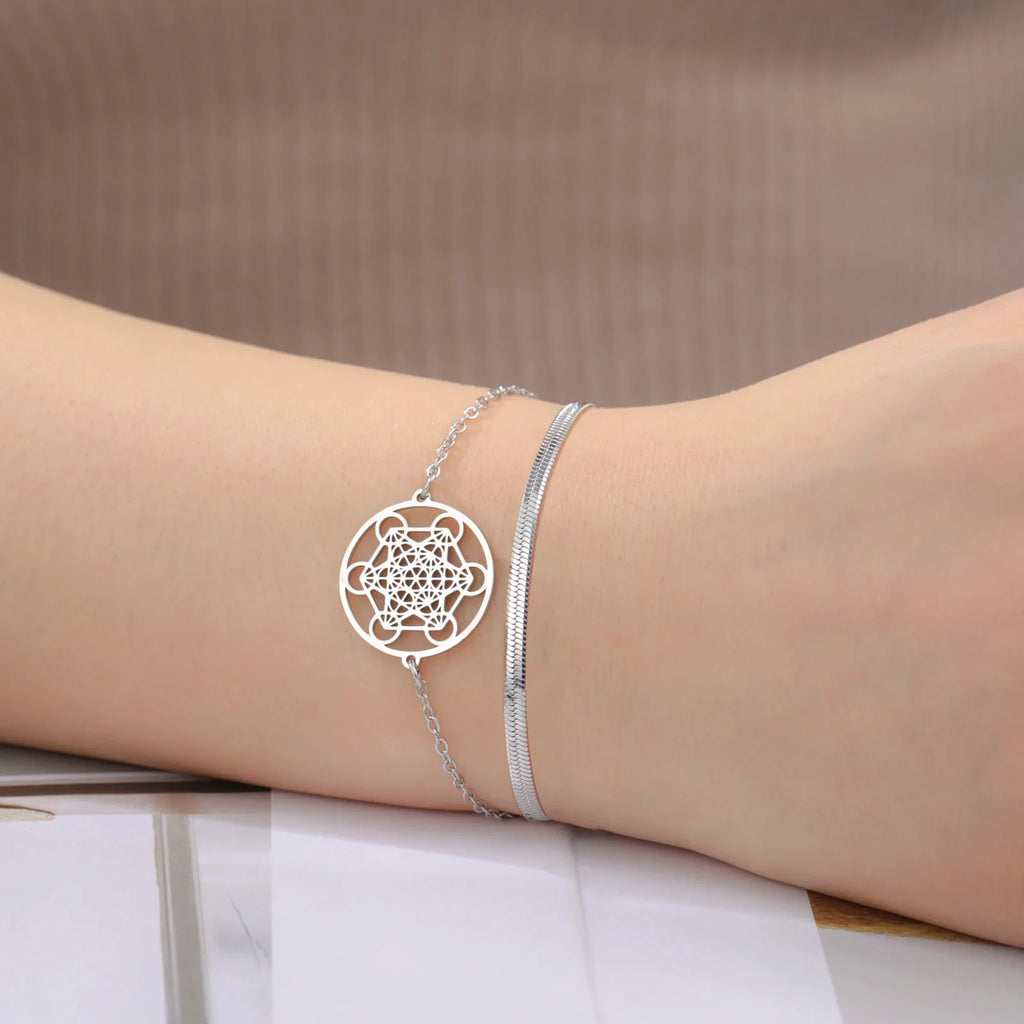 Pulsera con Colgante Cubo de Metatrón plateado