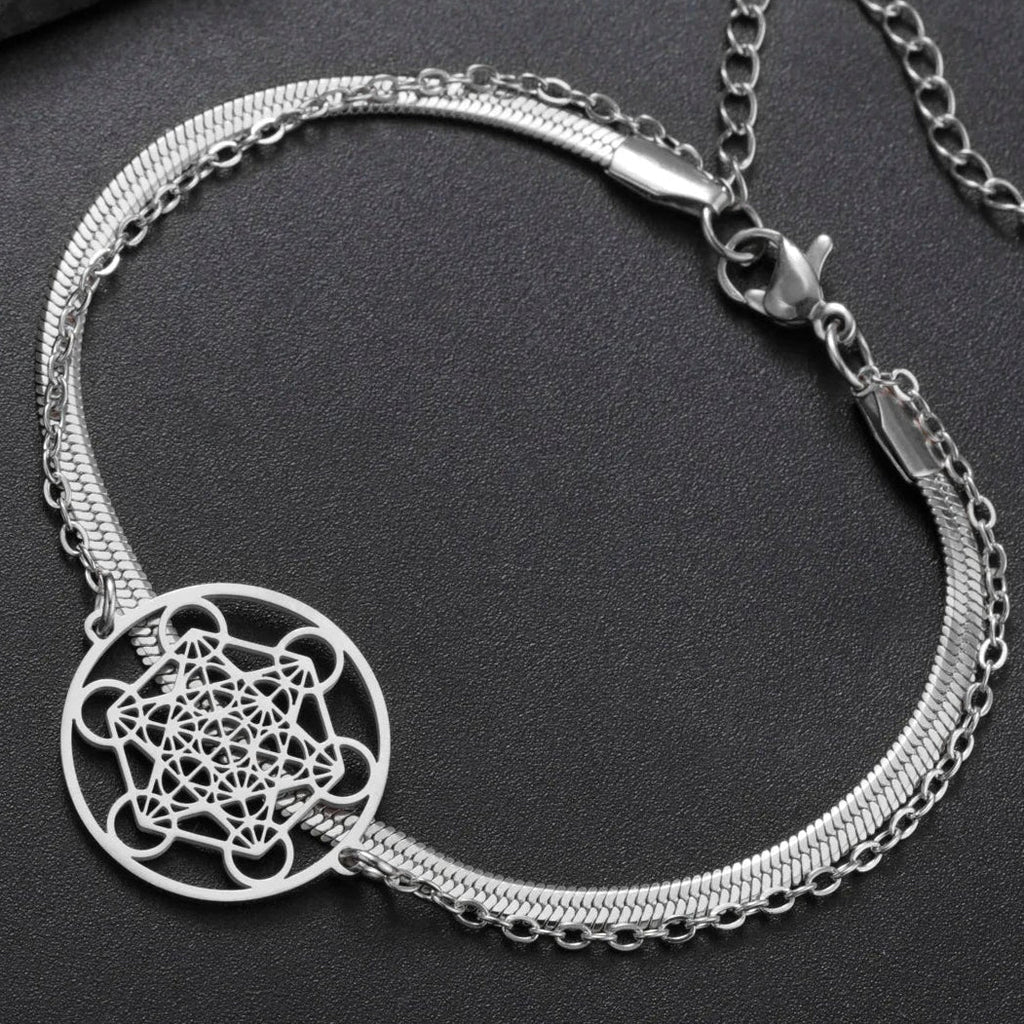 Pulsera con Colgante Cubo de Metatrón plateado