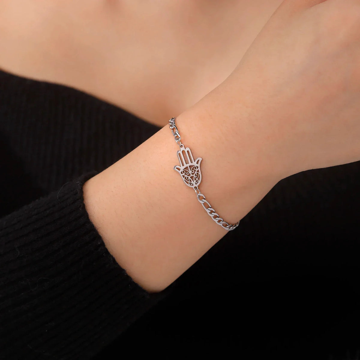 Pulsera con mano de Fátima dorada o plateada árabe plata