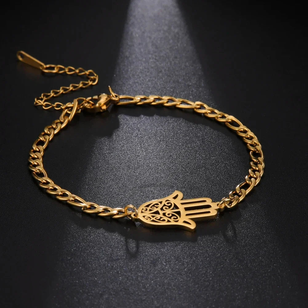 Pulsera con mano de Fátima dorada o plateada árabe oro