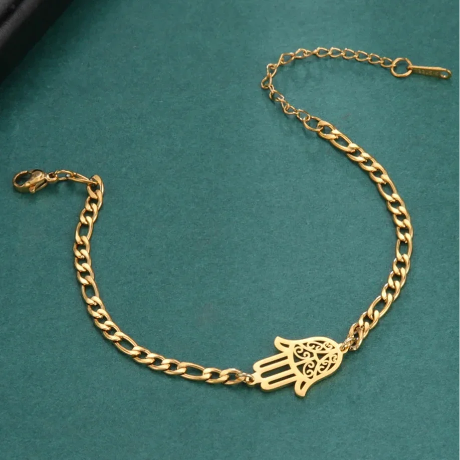 Pulsera con mano de Fátima dorada o plateada árabe oro