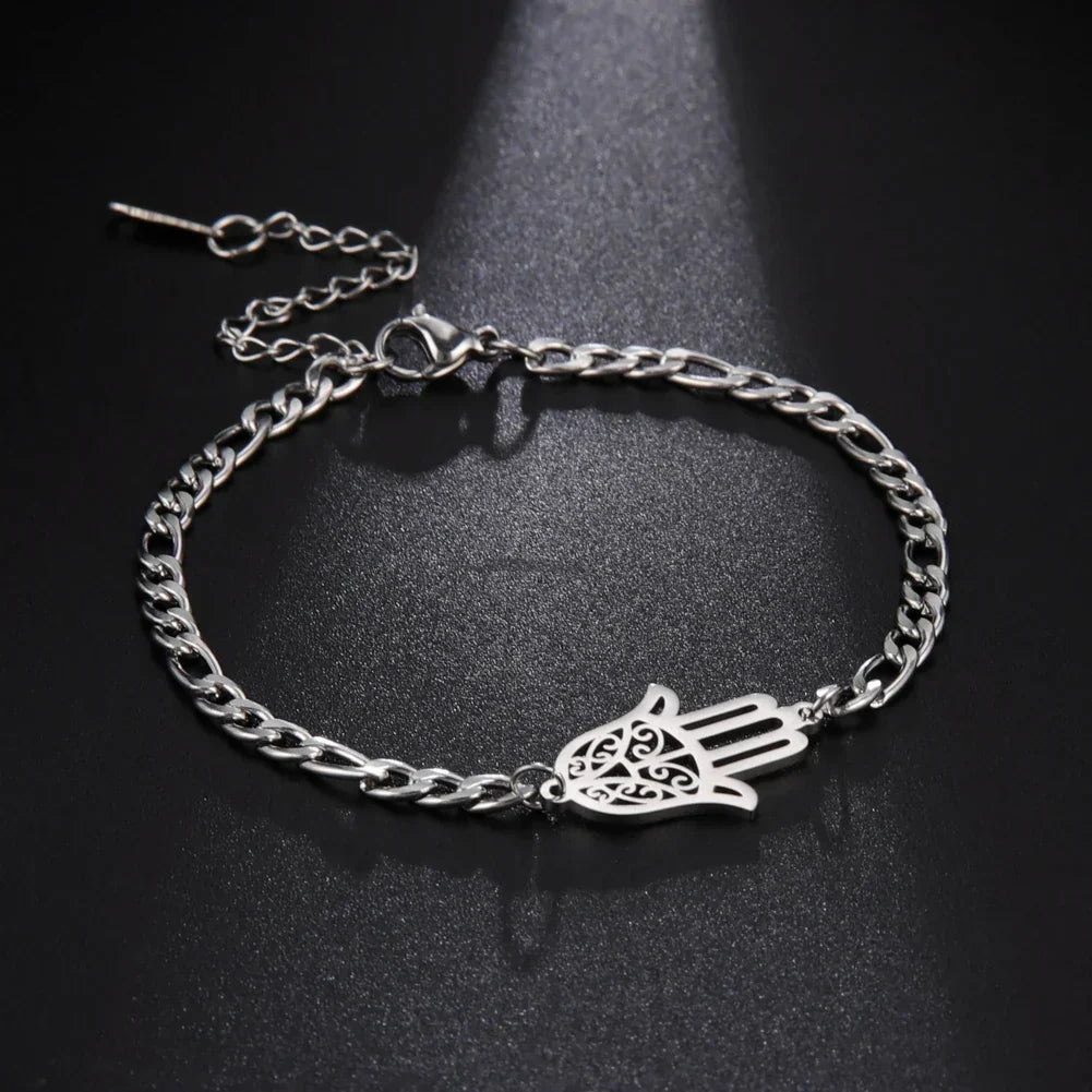 Pulsera con mano de Fátima dorada o plateada árabe plata