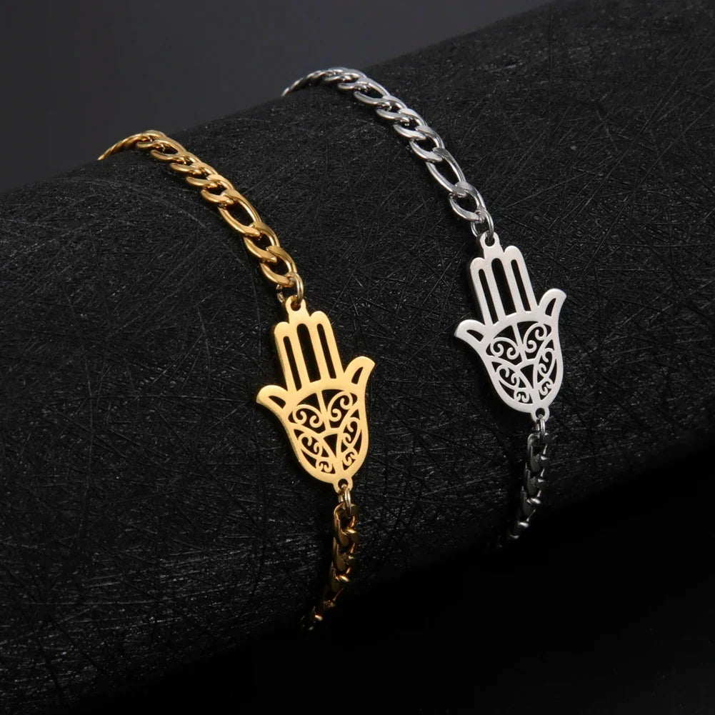 Pulsera con mano de Fátima dorada o plateada árabe oro