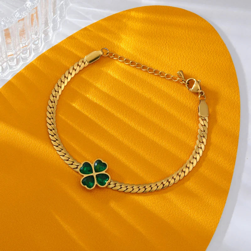 Pulsera con Trébol de 4 Hojas en Cristal Verde