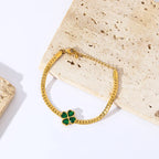 Pulsera con Trébol de 4 Hojas en Cristal Verde
