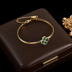 Pulsera con Trébol de 4 Hojas en Cristal Verde