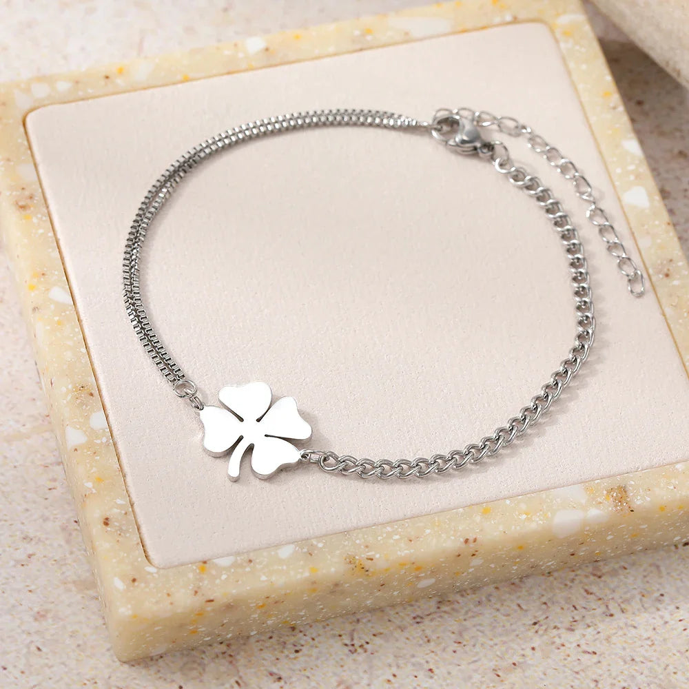 Pulsera con Trébol de 4 Hojas de la Suerte plata