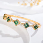 Pulsera con Tréboles de 4 Hojas en Circonita y Piedras verdes