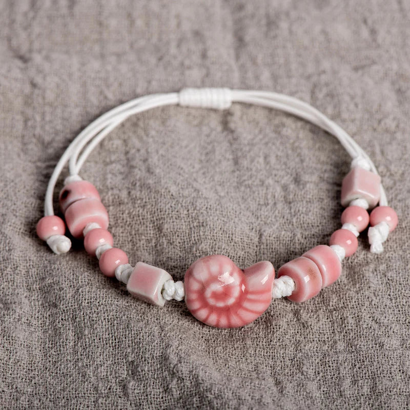 Pulsera Bohemia Concha Caracol rosa
