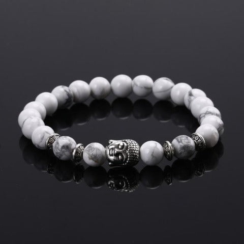 Pulsera Cabeza de Buda de Plata Amuleto de la Suerte blanco