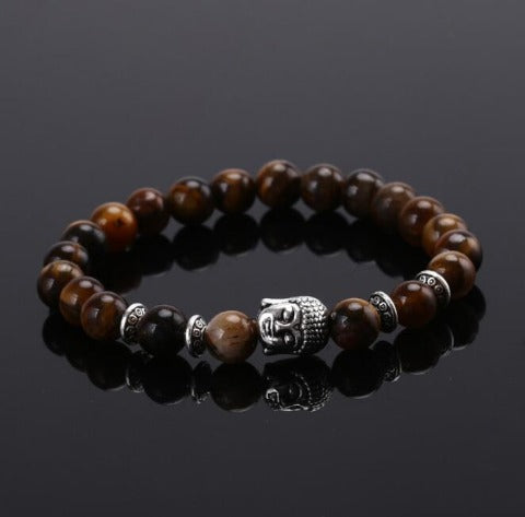 Pulsera Cabeza de Buda de Plata Amuleto de la Suerte marrón