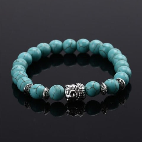 Pulsera Cabeza de Buda de Plata Amuleto de la Suerte turquesa