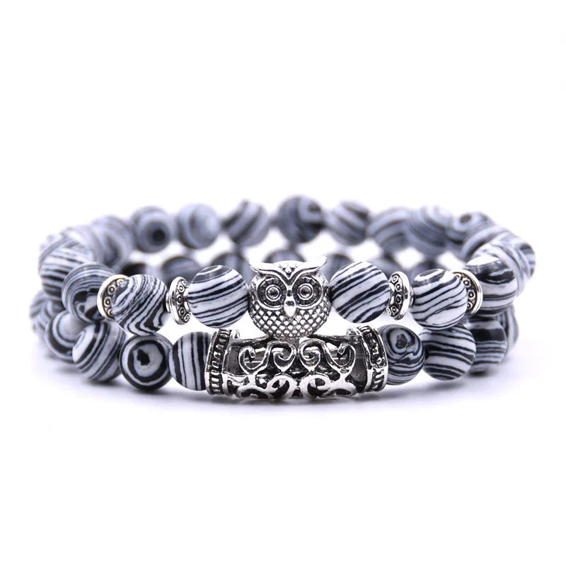 Pulsera Chouette - Gourmette Búhos Perlas blanco y negro