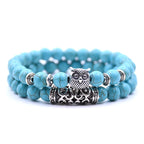 Pulsera Chouette - Gourmette Búhos Perlas azul cielo