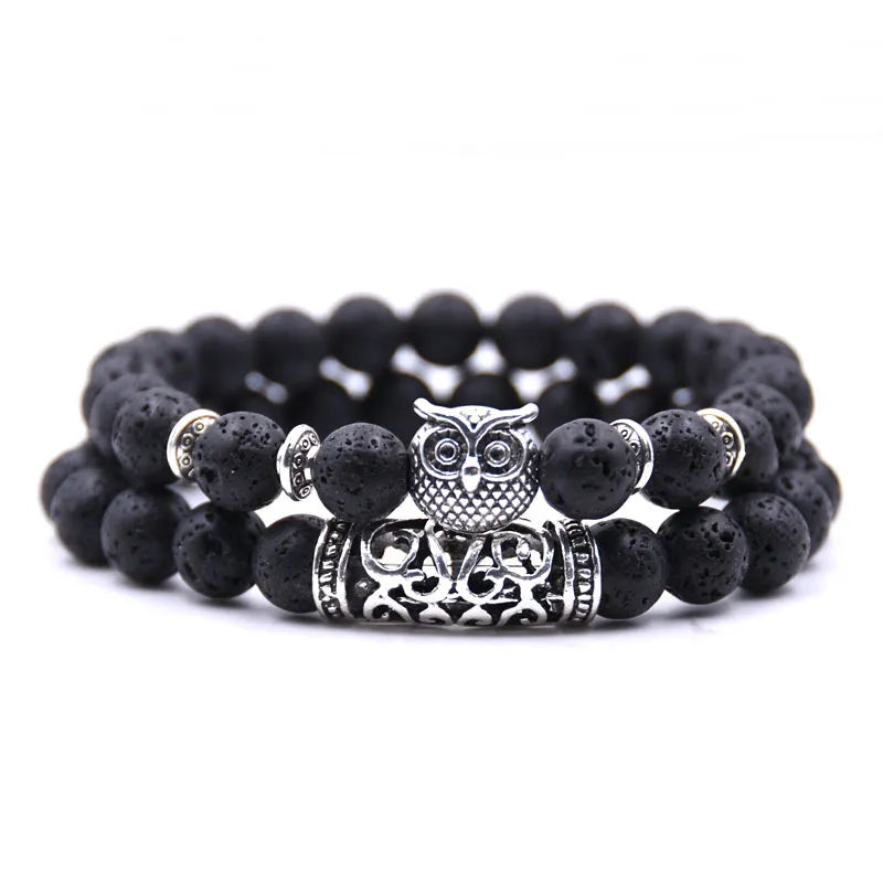 Pulsera Chouette - Gourmette Búhos Perlas gris muy oscuro