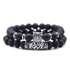Pulsera Chouette - Gourmette Búhos Perlas gris muy oscuro