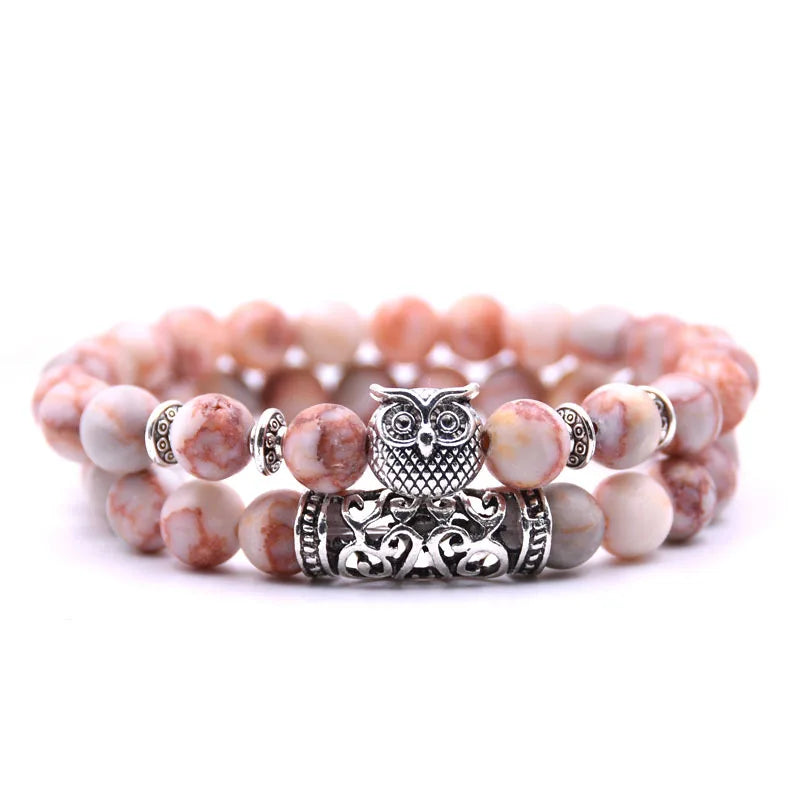 Pulsera Chouette - Gourmette Búhos Perlas rosa